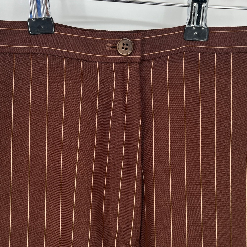 Lauren Ralph Lauren 100% Silk Brown Pinstripe Straight Leg Pants Women 16 Career - Picture 4 of 10